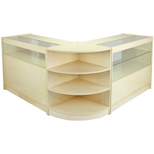 MonsterShop Virgo Shop Counter Cabinets & Retail Display Glass Showcase Set, Maple, Melamine MDF