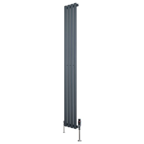 Oval Single Column Radiator & Valves - 1800mm x 240mm - Anthracite Grey