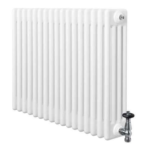 Traditional 4 Column Radiator & Valves - 600 x 785mm - White
