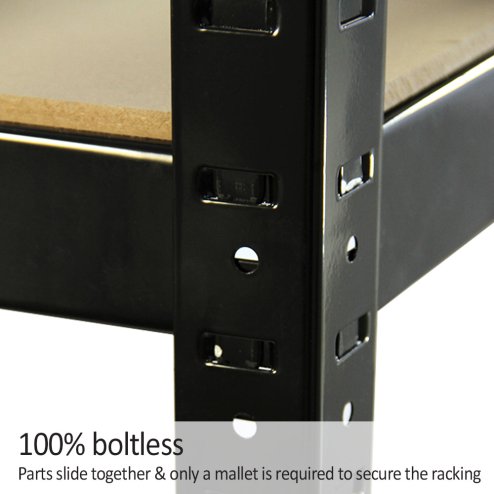 8 x Black Racking Bay Unit 5 Tier Heavy Duty Steel Metal 150kg capacity Per Shelf Garage Shelves Storage Warehouse Shed Workshop Boltless Shelving 75cm x 150cm x 30cm Free Rubber Mallet