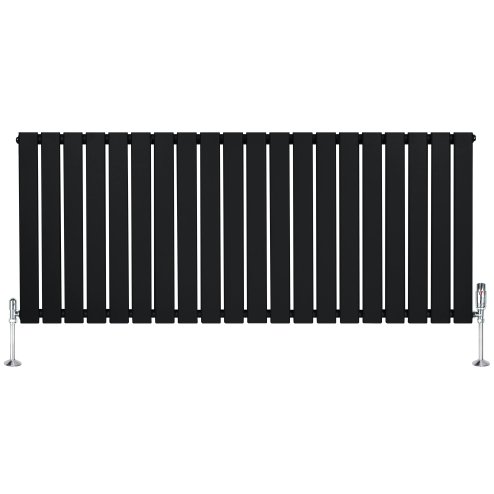 Flat Single Column Radiator & Valves - 600mm x 1400mm - Black