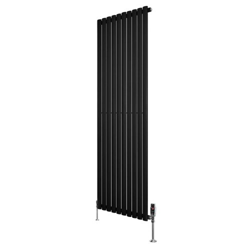 Oval Single Column Radiator & Valves - 1800mm x 600mm - Black