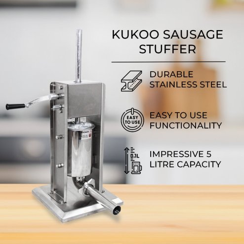 5L Sausage Stuffer Kit Filler Maker 304 Stainless Steel Heavy Duty Commercial Meat Machine Vertical Manual 2 Speeds
