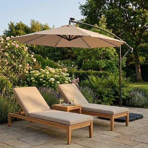 LED Cantilever Parasol 3m With Square Base - Beige