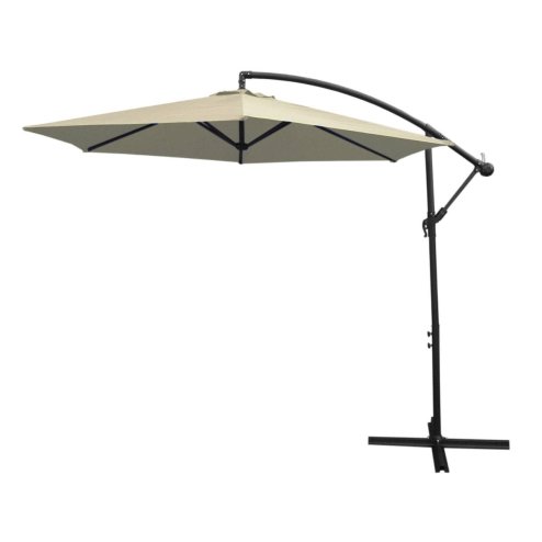 3m Cantilever Garden Parasol Banana Hanging Umbrella Winding Crank Shade Patio Outdoor Sun Shade Tilt UV Protection | Cream Fan Base