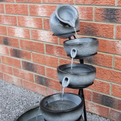Water Feature Garden Fountain Solar Powered Outdoor Garden Cascade Ornament D̩cor Patio Resin Grey Freestanding Cascading 4 Tier Spilling Bowls