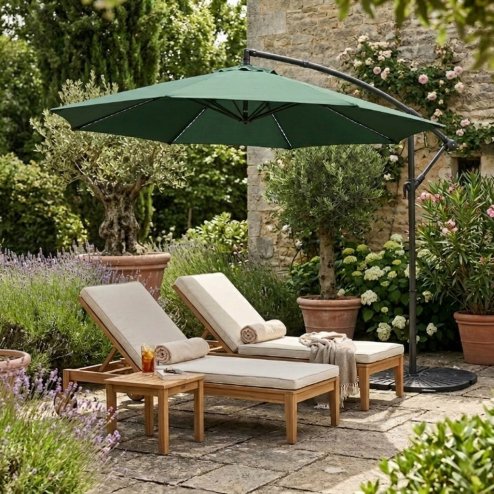 LED Cantilever Parasol 3m With Full Fan Base - Green