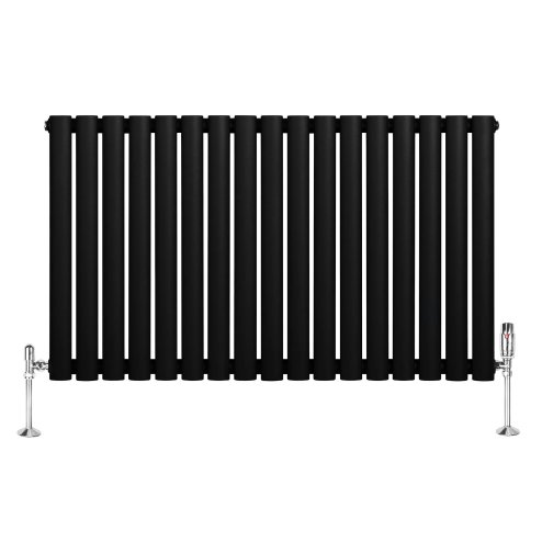 Oval Single Column Radiator & Valves - 600mm x 1020mm - Black