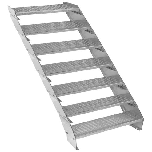 Metal Staircase 7 Section Adjustable Height 90cm / 900mm Wide Galvanised Steel Silver 7 Steps Weatherproof Grate Step Outdoor Garden Patio Modular Stairs 5mm Rod Thickness FREE Fixing Kit