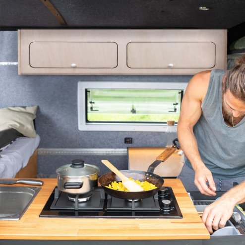 Campervan Overhead Cabinet 2 Door Top Locker Central Divider Camper Van Furniture Storage Lightweight Solid Birch Plywood Unpainted Soft Close Hinges Push Button Locks Pre Drilled Holes Fixing Kit