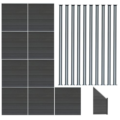 Composite Fence Panels, Angled Piece & LED Posts 6ft x 54.5ft - Grey