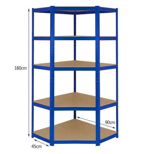 Corner Shelves Garage Racking / 90cm x 45cm x 180cm Racking Storage Unit / 5 Shelves MDF & Steel / 1325kg capacity / 265kg per shelf
