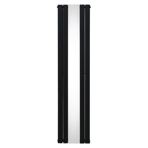 Flat Panel Radiator With Mirror 1800mm x 425mm Modern Designer Double Column Vertical Heater Matt Black Carbon Steel Wall Mounted Kitchen Living Room Cleaning Brush Fixing Kit & Brackets