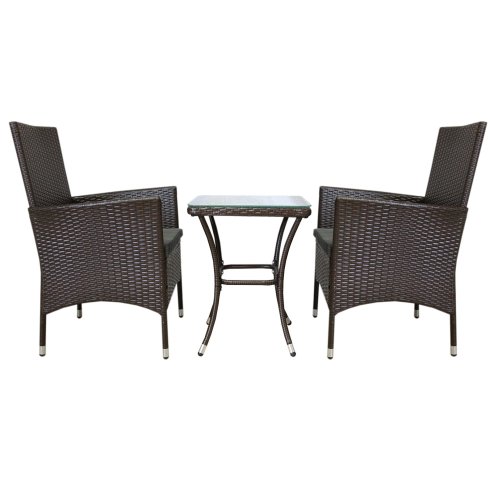 Garden Outdoor Rattan Bistro Set Furniture 3 PCs Patio Weave Companion Chair Table Set Conservatory Balcony 2 Seater Brown FREE Rain Cover