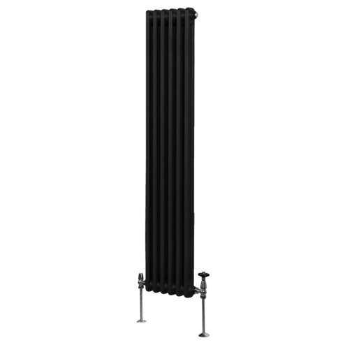 Traditional 2 Column Radiator 1800mm x 292mm Modern Central Heating Heater Matt Black Carbon Steel Vertical Wall Mounted Kitchen Living Room Bathroom Cleaning Brush Fixing Kit & Brackets