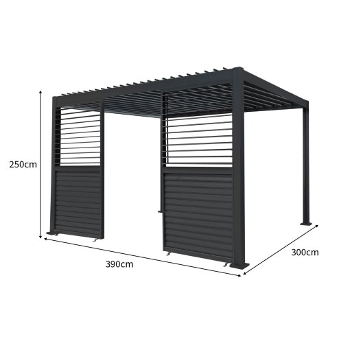 Anthracite Aluminium Pergola With 2 x Shutter Panels - 3m x 4m