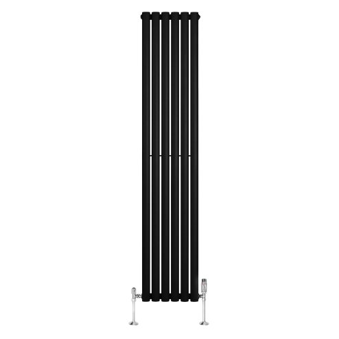 Oval Single Column Radiator & Valves - 1800mm x 360mm - Black