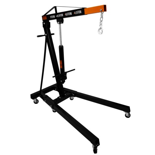 Engine Crane 1 Tonne 1000kg & Load Leveller Hoist 900kg Balancer Support Beam Dual Hooks Chain Hydraulic Pump Handle Folding Legs Lift Jack Stand Portable Workshop Garage 4 JIB Positions Automotive