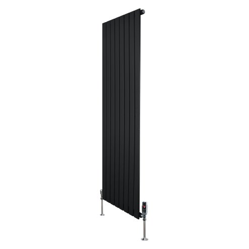 Flat Single Column Radiator & Valves - 1600mm x 560mm - Black
