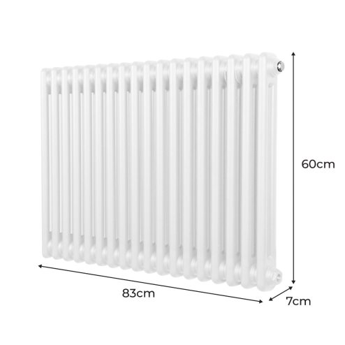 Traditional 2 Column Radiator 600mm x 832mm Modern Central Heating Heater Gloss White Carbon Steel Horizontal Wall Mounted Kitchen Living Room Bathroom FREE Cleaning Brush Fixing Kit & Brackets