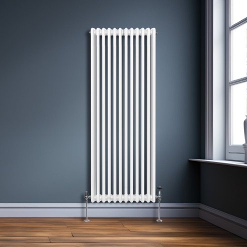 Traditional 3 Column Radiator 1800mm x 562mm Modern Central Heating Heater Gloss White Carbon Steel Vertical Wall Mounted Kitchen Living Room Bathroom Cleaning Brush Fixing Kit & Brackets
