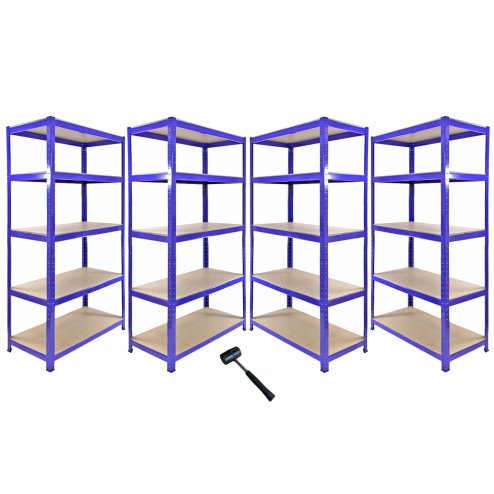 1 x Corner Garage Racking Unit & 4 x Single Racking Storage Units / 5 T-Rax Blue Steel & MDF Shelves / 6925kg capacity / 265kg per shelf / Free Rubber Mallet