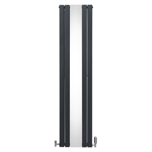 Flat Panel Radiator With Mirror 1800mm x 425mm & TRV Chrome Valves Designer Double Column Vertical Anthracite Grey Carbon Steel Wall Mounted Kitchen Living Room Cleaning Brush Fixing Kit & Brackets