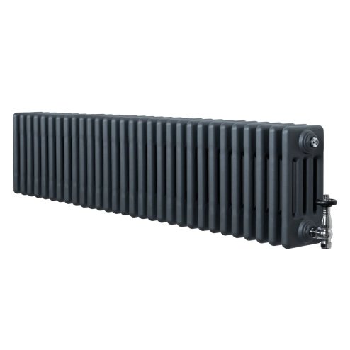 Traditional 4 Column Radiator & Valves - 300 x 1370mm - Anthracite Grey