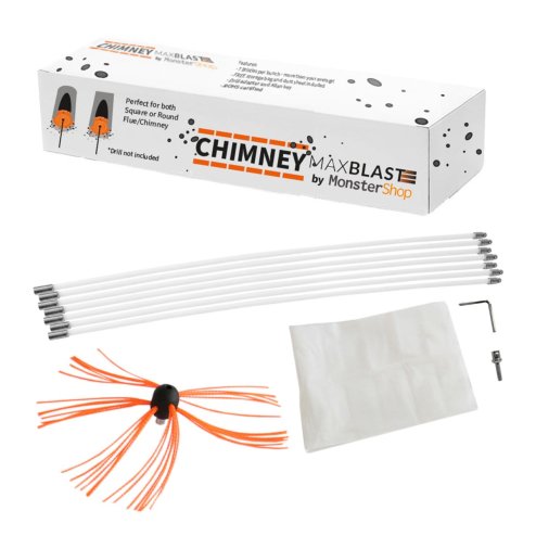 Chimney Sweeping Kit Drill Powered Rotary Brush Sweeping-brush Cleaner 20m Fireplace Wood Burner Flue Reinforced Nylon Flexible Rods FREE Dust Sheet & Storage Bag Includes Allen Key & Drill Adapter MAXBLAST