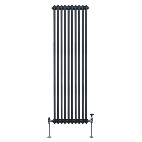 Traditional 2 Column Radiator 1800mm x 472mm Modern Central Heating Heater Matt Anthracite Grey Carbon Steel Vertical Wall Mounted Kitchen Living Room Bathroom Cleaning Brush Fixing Kit & Brackets
