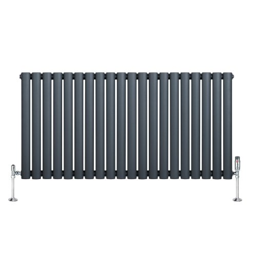 Oval Single Column Radiator & Valves - 600mm x 1200mm - Anthracite Grey