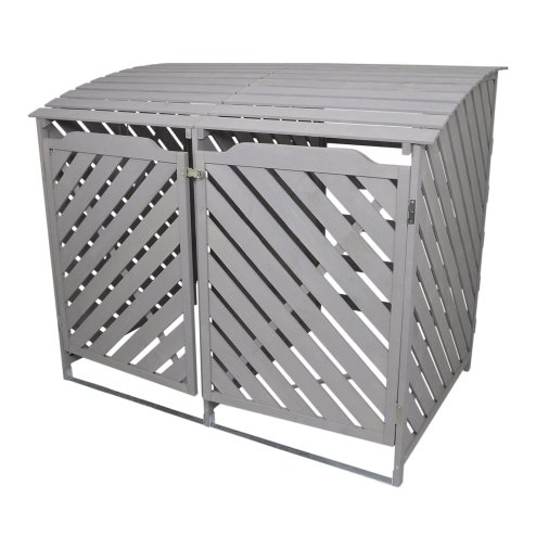 Double Wheelie Bin Storage Shed Wooden Dustbin Store Cupboard Outdoor Grey Wash Timber Cover Lockable Latched Recycling Garden