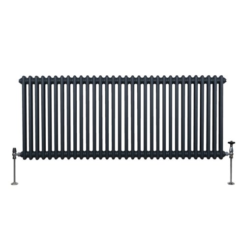 Traditional 2 Column Radiator 600mm x 1462mm Modern Central Heating Heater Matt Anthracite Grey Carbon Steel Horizontal Wall Mounted Kitchen Living Room Bathroom Cleaning Brush Fixing Kit & Brackets