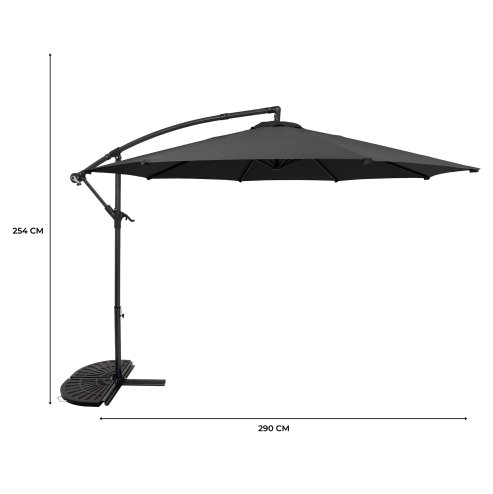 Cantilever Parasol 3m With Half Fan Base - Grey