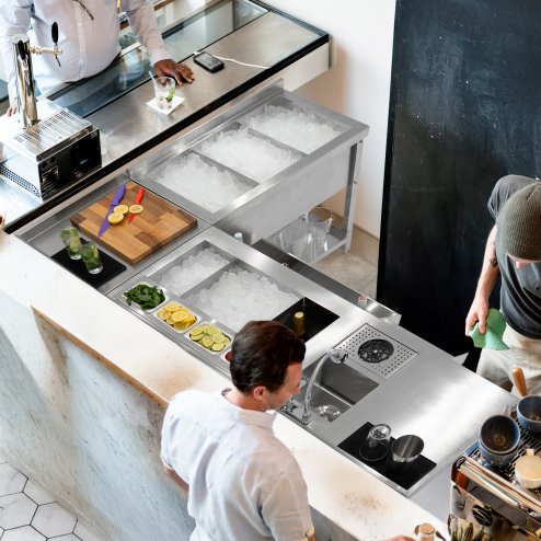 Deluxe Cocktail Bar Station Ice Well & Modular Corner Unit Stainless Steel Sink Mixer Tap Speed Rail Shelves Drink Refresher Gastro Pots Removable Dividers Splashback 2 Connector Brackets & Shaker