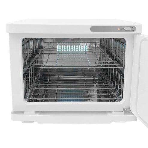 Hot Towel Warmer White 23L Cabinet Heater UV Steriliser Disinfection Facial Salon Beauty Spa Gym Bathroom Home Equipment Stainless Steel Electric 2 Removable Shelves Drip Tray 200W 2 x FREE Tongs