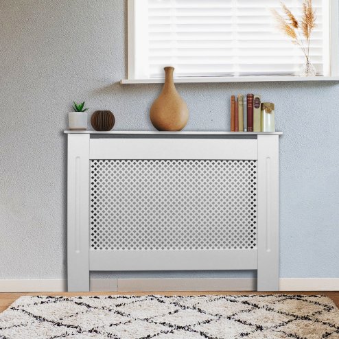 Radiator Cover White MDF Trellised Grill Modern Cabinet Shelf 1115mm