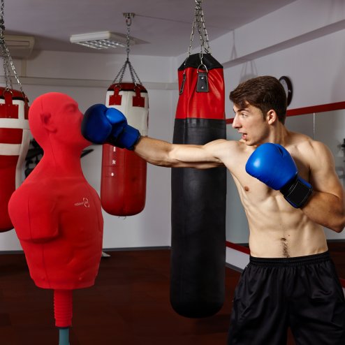 Free Standing Boxing Dummy Large Size Red 175cm Martial Arts Kick Boxing Training Body Revolution Indoor Outdoor Realistic MMA Opponent Partner Punch BOB Targeted Striking Mannequin Portable Gym Use