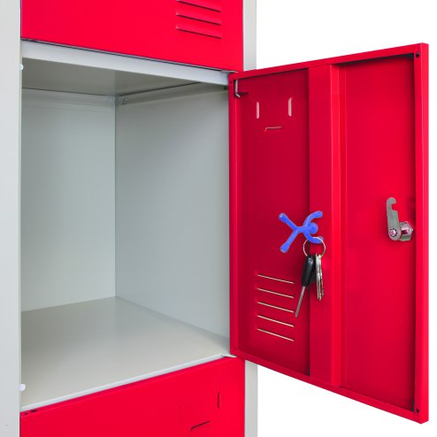 MonsterShop Metal Lockers 4 Door Storage Cupboard Red & Grey Assembled Metal Lockable Unit Filing Cabinet School Staff Gym Changing