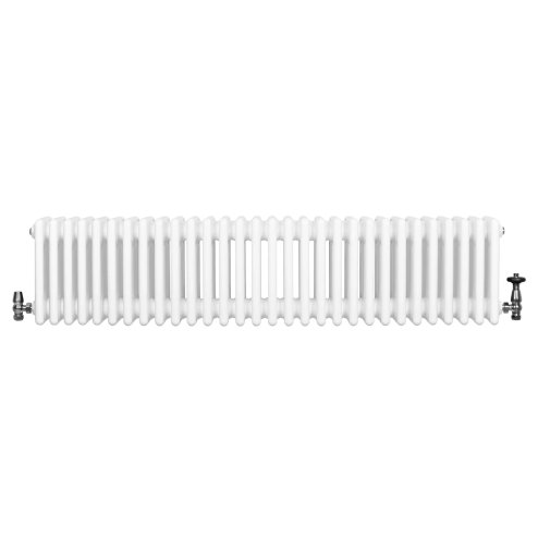 Traditional 4 Column Radiator & Valves - 300 x 1370mm - White