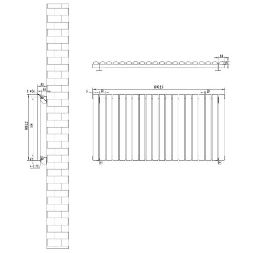 Oval Single Column Radiator & Valves - 600mm x 1200mm - Anthracite Grey