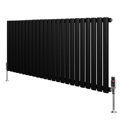 Oval Single Column Radiator & Valves - 600mm x 1440mm - Black
