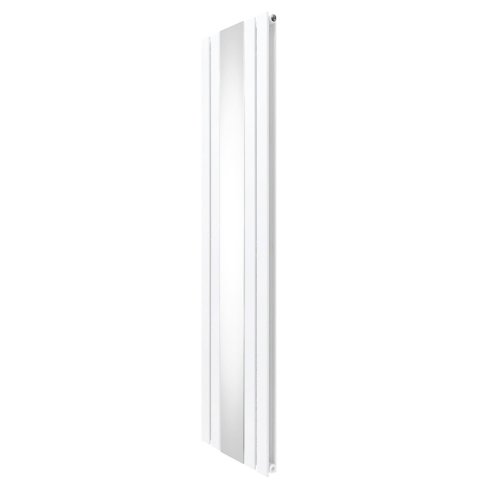 Flat Panel Radiator With Mirror 1800mm x 425mm Modern Designer Double Column Vertical Heater Gloss White Carbon Steel Wall Mounted Kitchen Living Room Cleaning Brush Fixing Kit & Brackets