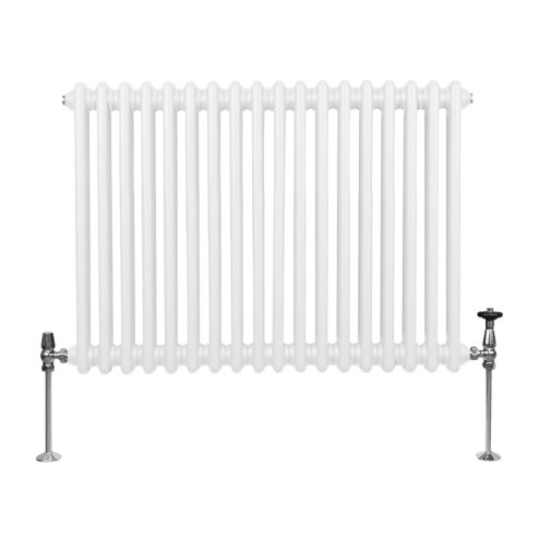 Traditional 2 Column Radiator 600mm x 832mm Modern Central Heating Heater Gloss White Carbon Steel Horizontal Wall Mounted Kitchen Living Room Bathroom FREE Cleaning Brush Fixing Kit & Brackets