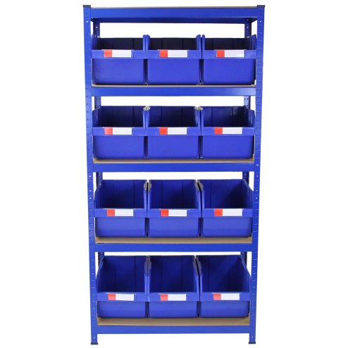 T-Rax 90cm Racking & Storage Bins Stacking Boxes Blue Storage Set Warehouse Garage Boltless Bay Shelving Unit
