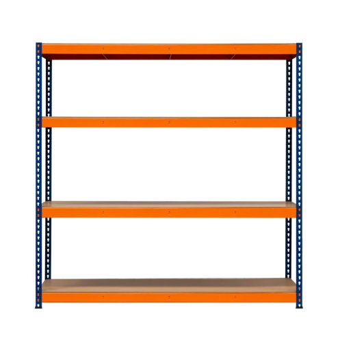 Garage Racking S-Rax Shelving Unit 4 Shelf 180cm x 180cm x 60cm Rack Heavy Duty Steel 300kg Capacity Per Shelf Adjustable Layout Boltless Assembly Rubber Feet 3 Reinforced Support Bars Warehouse