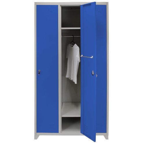 MonsterShop 3 Door Wide Steel Storage Lockers, Blue & Grey Metal Lockable Unit, School Staff Gym Changing