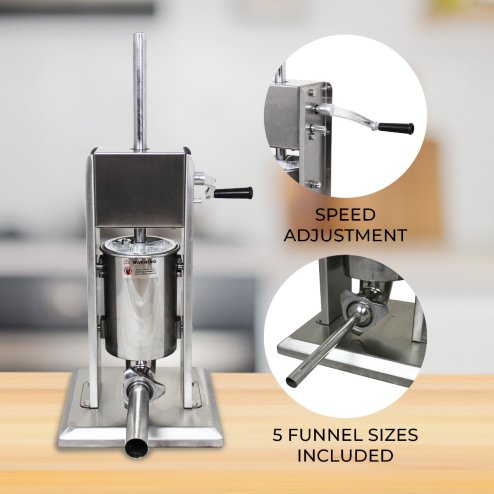 Sausage Stuffer Kit Filler 7L Maker 304 Stainless Steel Heavy Duty Commercial Meat Machine Vertical Manual 2 Speeds