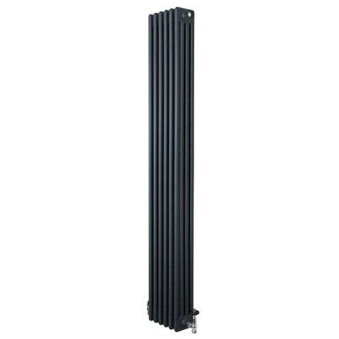 Traditional 4 Column Radiator & Valves - 1800 x 290mm - Anthracite Grey