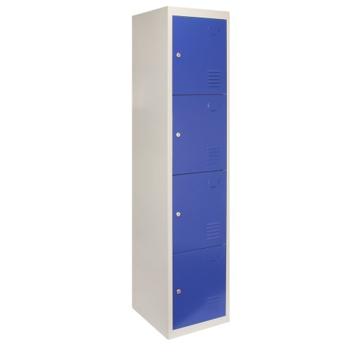 MonsterShop Metal Lockers 4 Door Storage, Flatpack Blue & Grey Metal Lockable Unit, School Staff Gym Changing